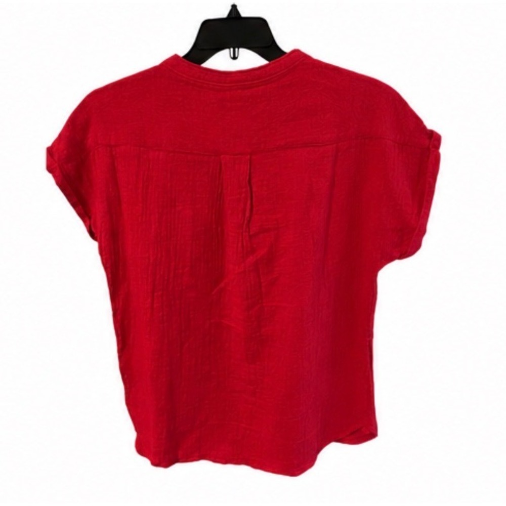 Quince Cotton Gauze Henley Top Womens Small Red NEW Short Sleeve Button Front - Picture 5 of 9